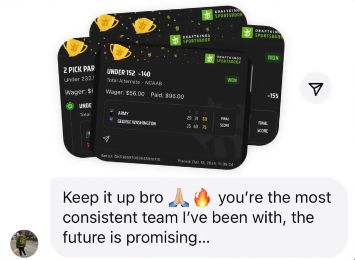 Member message praising consistency alongside winning slips